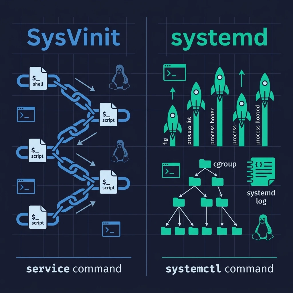 systemctl 및 service 진행 과정을 보여주는 그림